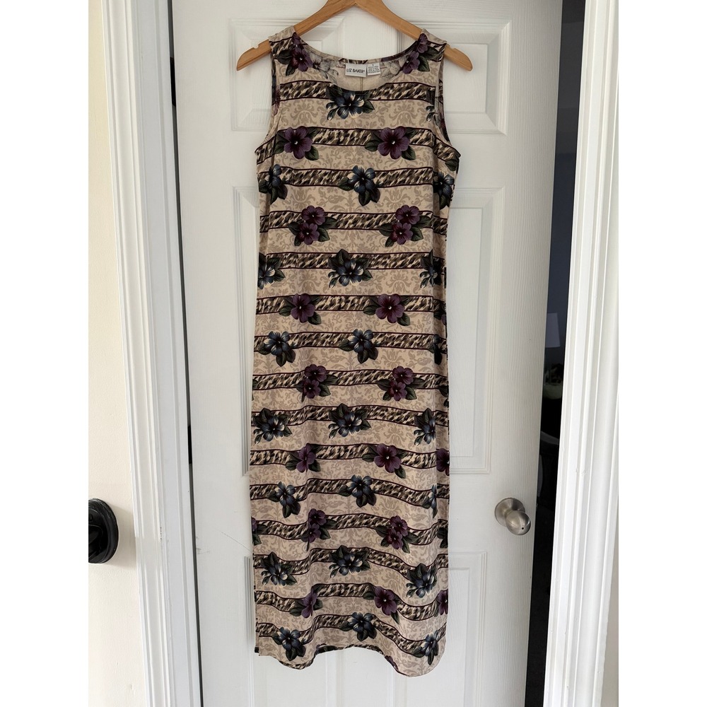 Vintage Liz‎ Baker Womens Silk Sleeveless Maxi Summer Dress Retro 90s Mom